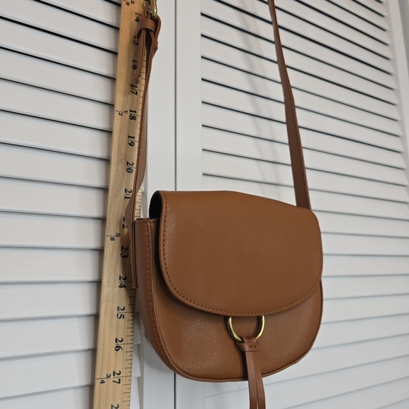 JJ WINTERS Ivy Crossbody Mini Saddle Bag  Cognac Genuine Leather Gold Ring Women - Picture 13 of 15